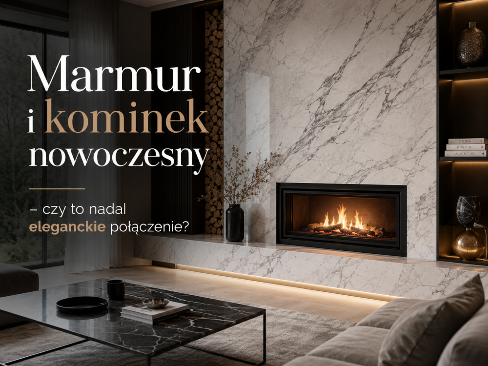 Marmur i kominek nowoczesny